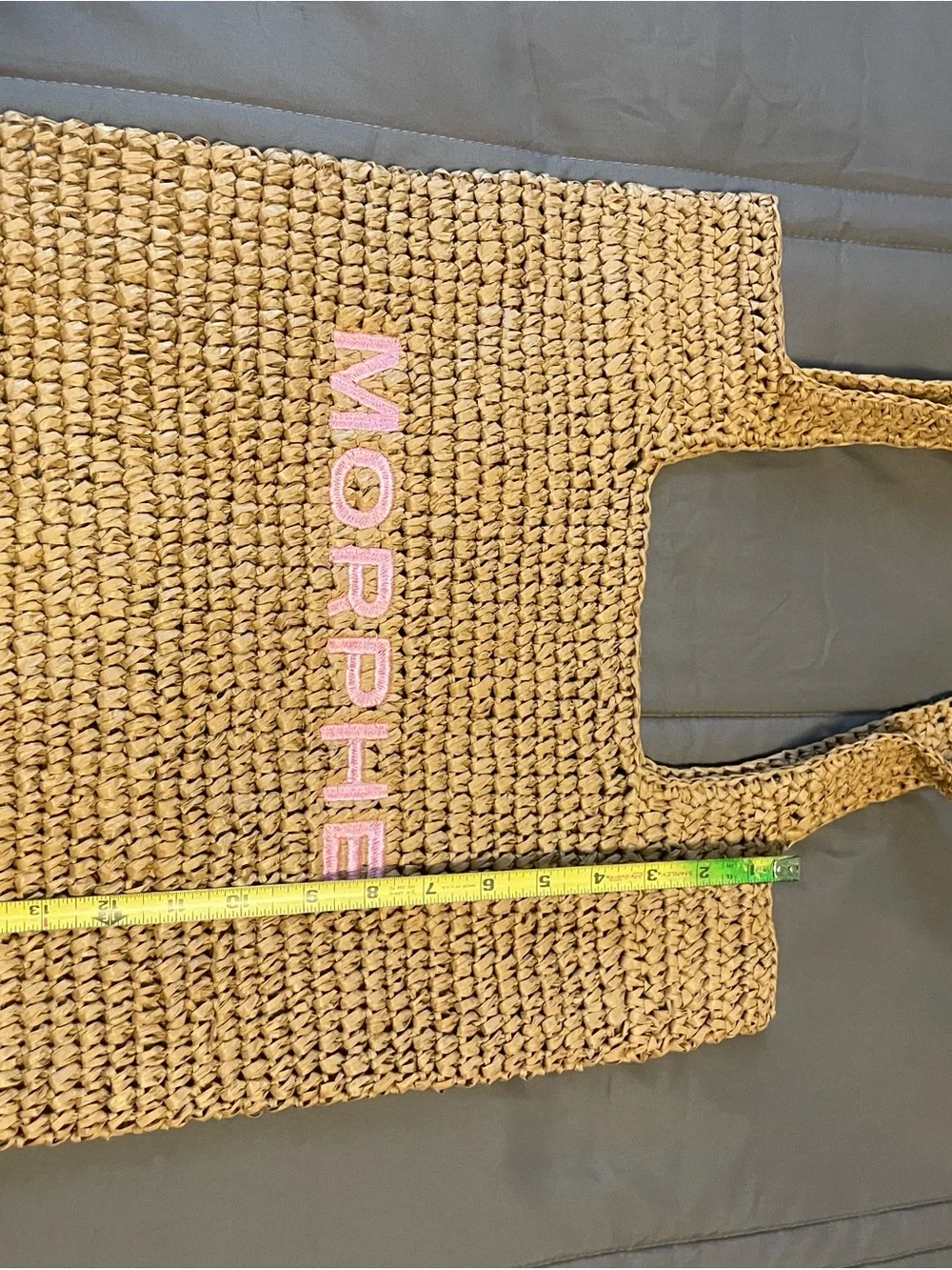 Morphe Natural Straw Tote with Pink Logo